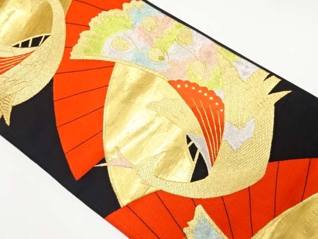 JAPANESE KIMONO / ANTIQUE FUKURO OBI / SILK / WOVEN 扇